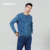 SIMWOOD 2020 spring new letter print hoodies men plus size o-neck 100% cotton pullovers jooger blue indigo tracksuits SI980529