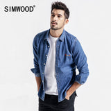 SIMWOOD 2020 Denim Shirts Men New Fashion Brand Long Sleeve Casual Men Shirts Letter Embroidered Shirt camisa masculina 190072