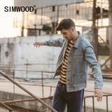 SIMWOOD 2020 spring winter new denim jacket men cotton fashion ruched design streetwear coat plus size qualited jackets 190366