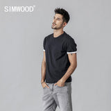 SIMWOOD 2020 summer new t shirt men contrast bindings t-shirt casual o-neck top  tees high quality brand clothing tshirt  190354