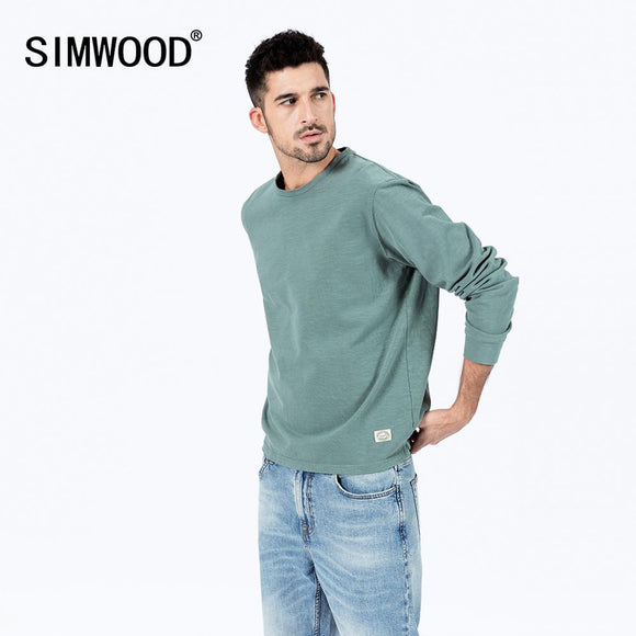 SIMWOOD 2020 Spring New Melange T-Shirt Men Solid Tops Slub Cotton-Jersey O-neck T shirt High Quality Plus Size Tees SJ170114