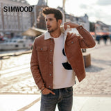 SIMWOOD New 2019 Winter Men Jackets Fashion Casual Thick Warm Faux Shearling-lined Trucker Corduroy Coats Outwear Jacket 180503
